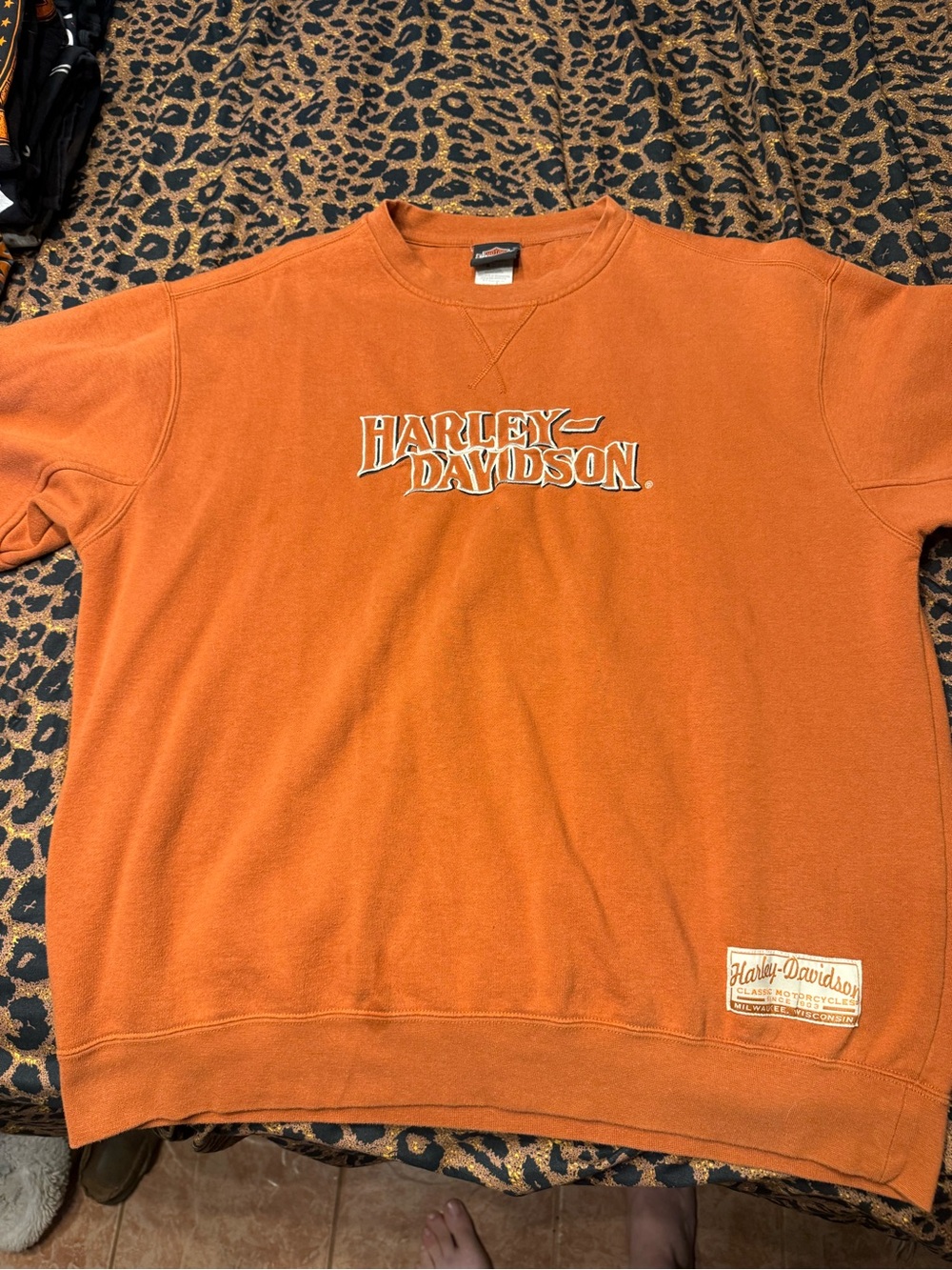 Harley-Davidson Orange Crewneck Sweatshirt with Logo